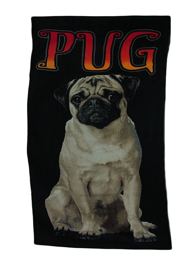 Island Gear Zeckos White Pug Dog 30 x 60 inch Black Beach Towel - Image 1