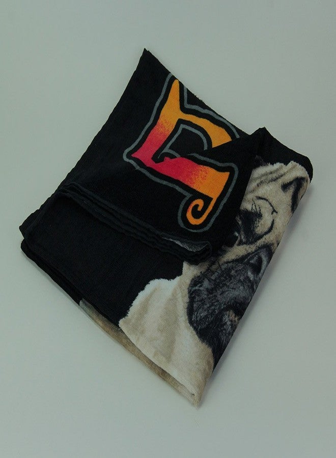 Island Gear Zeckos White Pug Dog 30 x 60 inch Black Beach Towel - Image 2