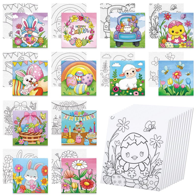 Anseal 12 Packs Pre Drawn Canvas to Paint, 4" X 4" Easter Pre-Printed Paint Party for Painting, Pre Stretched Canvas Outline Painting Boards for Beginners, Party Favor - Image 1