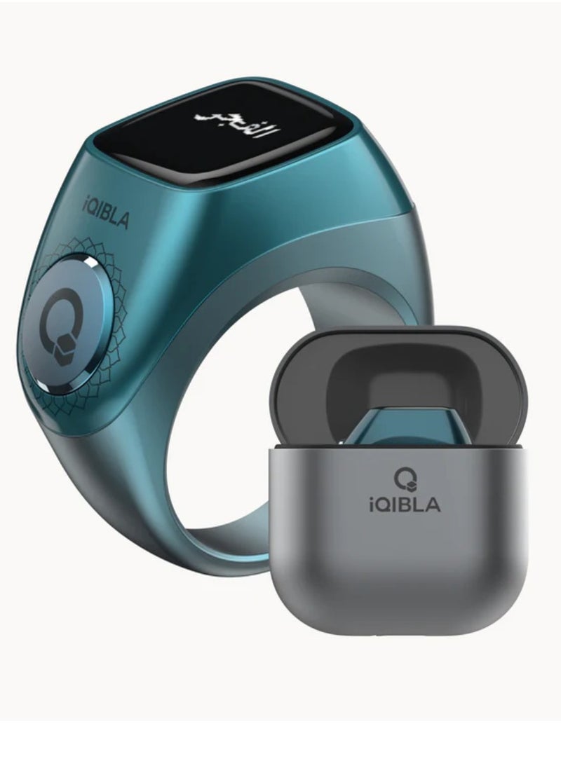 iQIBLA Smart Tasbih Zikr Ring Wide Display Powerful Battery Backup OLED Display F04 Flex Pro Smart Ring App Operated Tasbih Counter IP67 Waterproof Smart Zikr Ring Compatible Three Sizes (18mm/ 20mm/22mm) Aluminium Alloy iQibla Zikr Ring Blue  - Image 1