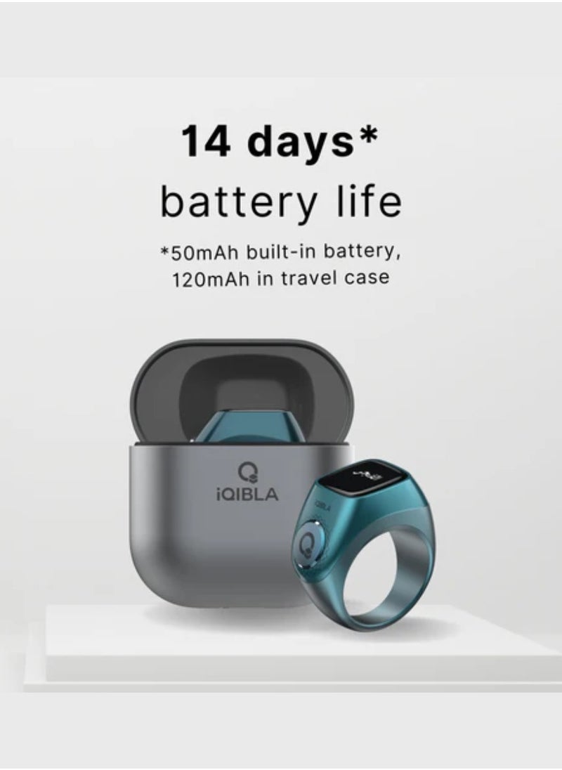 iQIBLA - Smart Tasbih Zikr Ring Wide Display Powerful Battery Backup OLED Display F04 Flex Pro Smart Ring App Operated Tasbih Counter IP67 Waterproof Smart Zikr Ring Compatible Three Sizes (18mm/ 20mm/22mm) Aluminium Alloy iQibla Zikr Ring Blue - Image 1