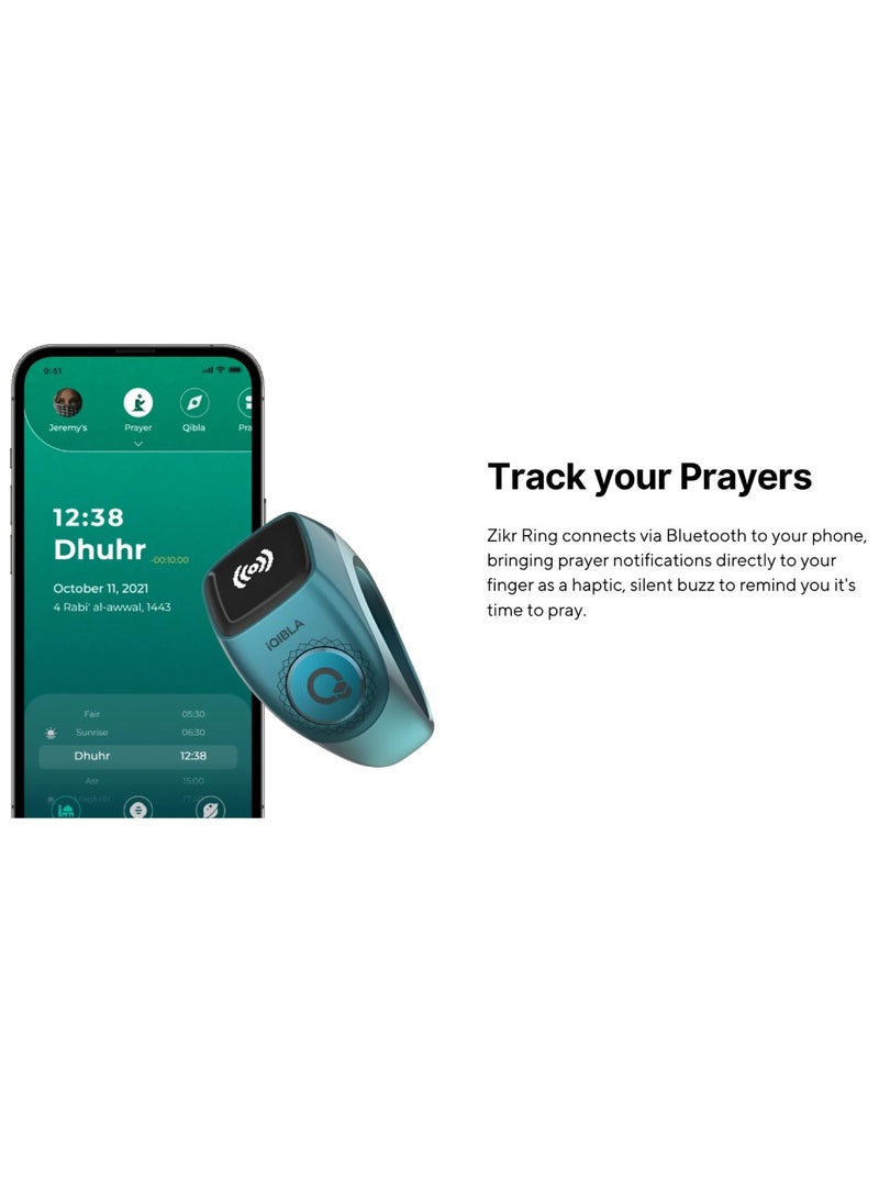 iQIBLA - Smart Tasbih Zikr Ring Wide Display Powerful Battery Backup OLED Display F04 Flex Pro Smart Ring App Operated Tasbih Counter IP67 Waterproof Smart Zikr Ring Compatible Three Sizes (18mm/ 20mm/22mm) Aluminium Alloy iQibla Zikr Ring Blue - Image 1