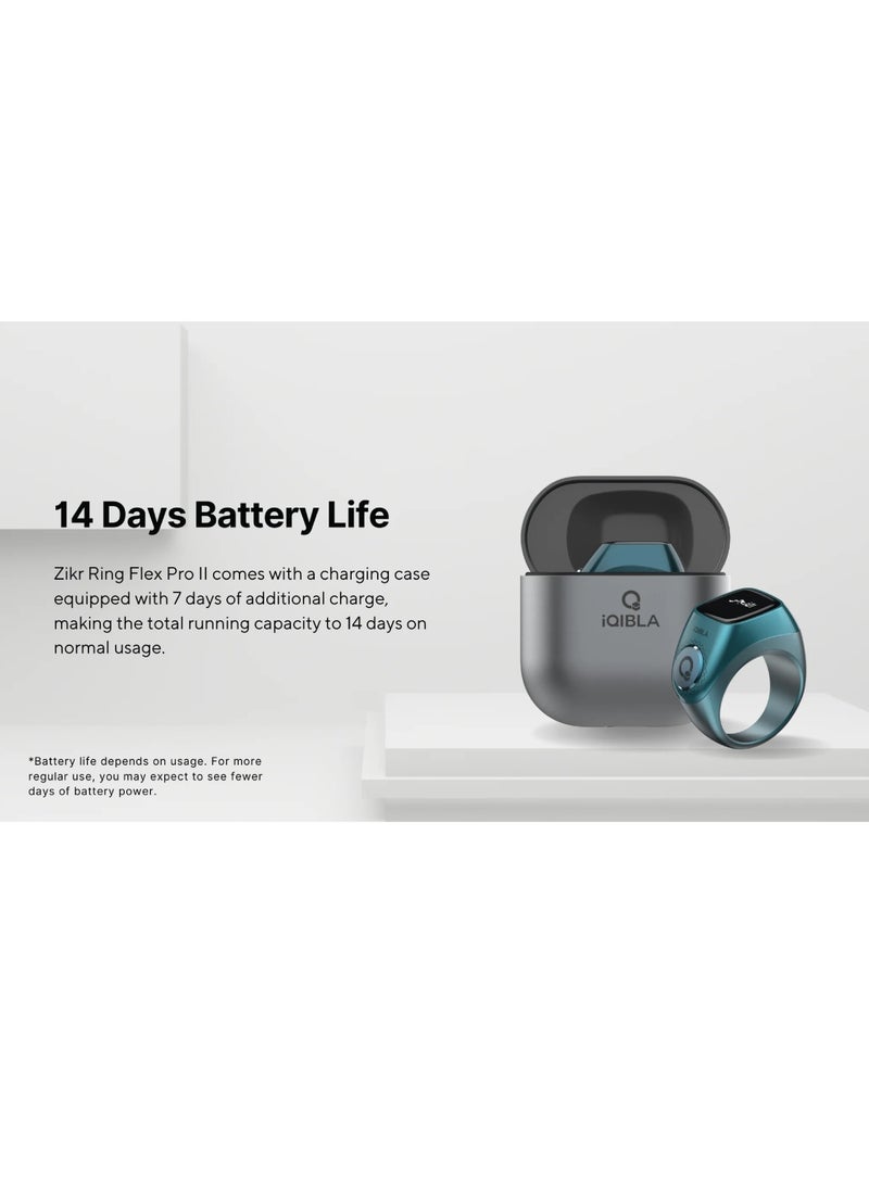 iQIBLA - Smart Tasbih Zikr Ring Wide Display Powerful Battery Backup OLED Display F04 Flex Pro Smart Ring App Operated Tasbih Counter IP67 Waterproof Smart Zikr Ring Compatible Three Sizes (18mm/ 20mm/22mm) Aluminium Alloy iQibla Zikr Ring Blue - Image 1