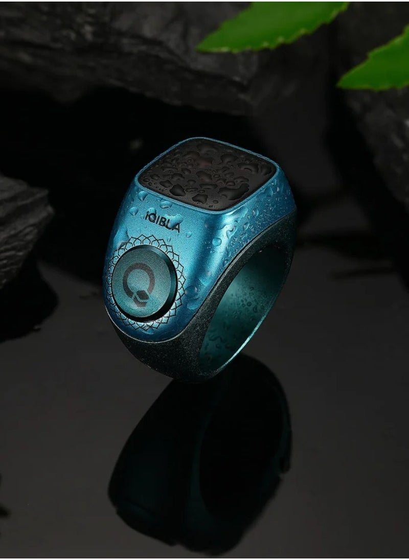 iQIBLA - Smart Tasbih Zikr Ring Wide Display Powerful Battery Backup OLED Display F04 Flex Pro Smart Ring App Operated Tasbih Counter IP67 Waterproof Smart Zikr Ring Compatible Three Sizes (18mm/ 20mm/22mm) Aluminium Alloy iQibla Zikr Ring Blue - Image 1