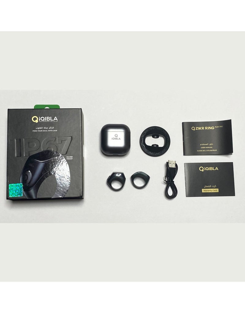 iQIBLA - Smart Tasbih Zikr Ring Wide Display Powerful Battery Backup OLED Display F04 Flex Pro Smart Ring App Operated Tasbih Counter IP67 Waterproof Smart Zikr Ring Compatible Three Sizes (18mm/ 20mm/22mm) Aluminium Alloy iQibla Zikr Ring Blue - Image 1