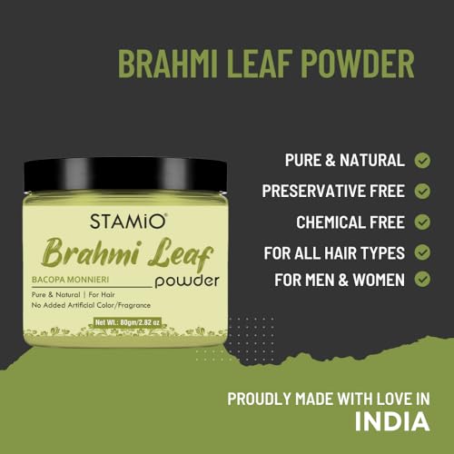 STAMIO Hair Care 3 Products Combo 280 gm - Brahmi Hibiscus and Bhringraj Powder for Mask, Pack, Anti-Dandruff, Shine | Natural Powders Kit | In Jar (100gm X 2 + 80gm) - Image 2