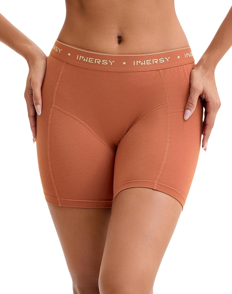 INNERSY Women's 4" Inseam Boxers Briefs Cotton Boyshorts Underwear Ladies Panties 3-Pack(Maple Brown,Large) - Image 2