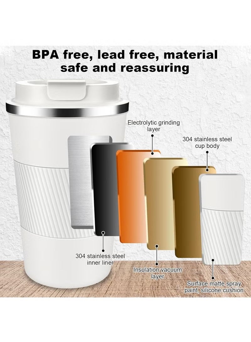 عربست كوب قهوة من الفولاذ المقاوم للصدأ بسعة 510 مل، كوب سفر معزول بالفراغ للاستخدام في المنزل والمكتب والأماكن الخارجية، رائع للمشروبات المثلجة والمشروبات الساخنة (أبيض) - Image 2