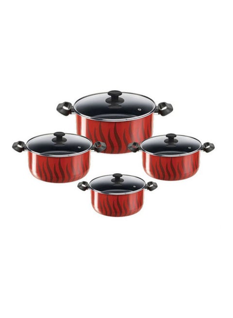 Tefal Tempo Flame Glass Lid Stewpot Set , Size 18-20-24-26 - 220091010 Red 18-20-24-26cm