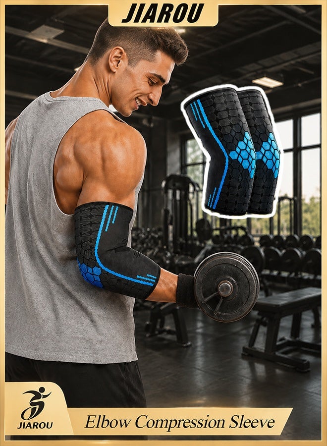 JIAROU 2 Pack Elbow Brace-Adjustable Support，Elbow Compression Sleeve Wraps Pads for Tendonitis Arthritis Bursitis, Reduce Joint Pain During Tennis Volleyball Baseball Weightlifting Golfers Workout(Blue) - Image 1