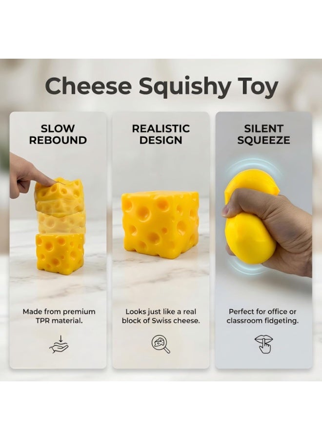 squishy Cheese Squishy Fidget Toy, 6cm Soft TPR Squeeze Toy for Kids and Adults | with EVA Foam Filling, Pocket-Sized Sensory Toy for Desk, School and Travel, Stocking Filler and Party Bag Gift - Image 2