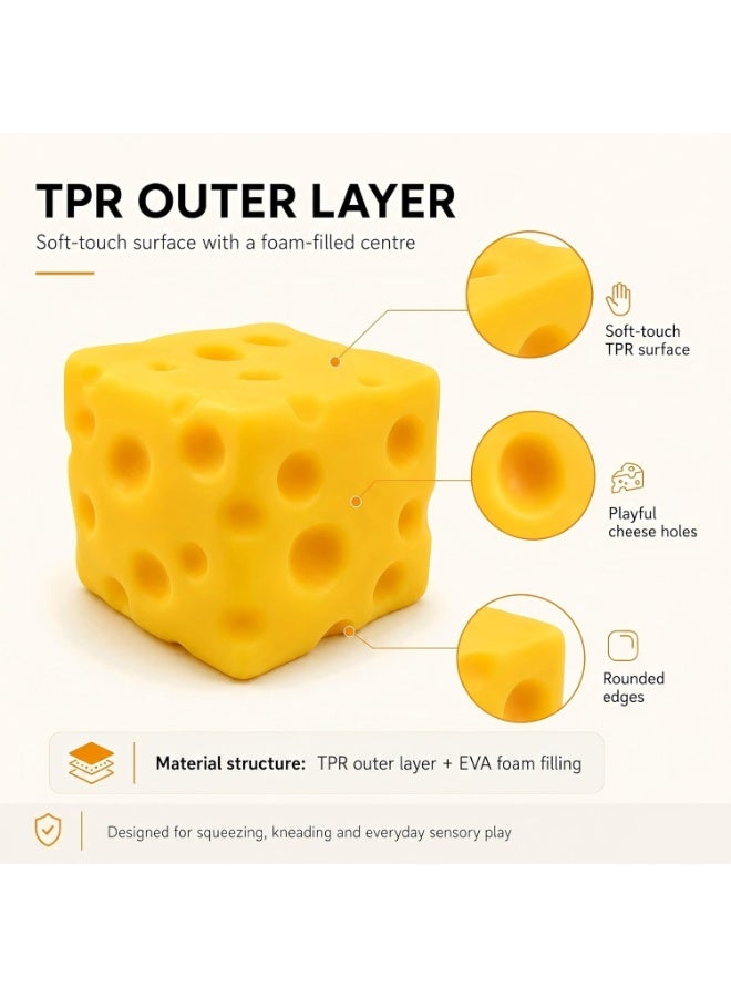 squishy Cheese Squishy Fidget Toy, 6cm Soft TPR Squeeze Toy for Kids and Adults | with EVA Foam Filling, Pocket-Sized Sensory Toy for Desk, School and Travel, Stocking Filler and Party Bag Gift - Image 3