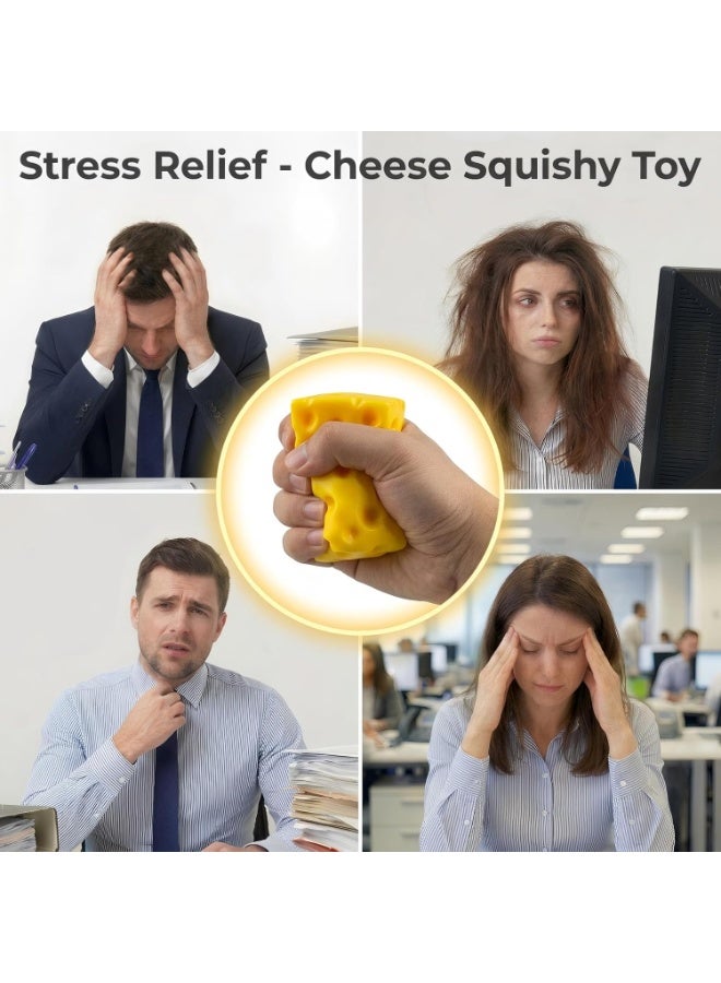 squishy Cheese Squishy Fidget Toy, 6cm Soft TPR Squeeze Toy for Kids and Adults | with EVA Foam Filling, Pocket-Sized Sensory Toy for Desk, School and Travel, Stocking Filler and Party Bag Gift - Image 4