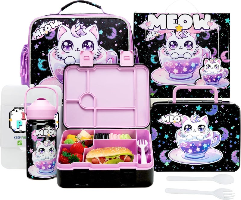 Oruiji Lunch Box for Girls Bento Box for Kids with Lunch Bag,Stainless Steel Water Bottle,Ice Pack Set Birthday Gifts for Ages 3-12 Back to School Toddler Girls - Image 1