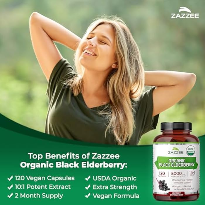 Zazzee USDA Organic Black Elderberry 10:1 Extract, 120 Vegan Capsules, 2 Month Supply, Sambucus Nigra, Antioxidant & Immune Support, Concentrated 10X Extract, All-Natural, Non-GMO, Made in the USA - Image 4