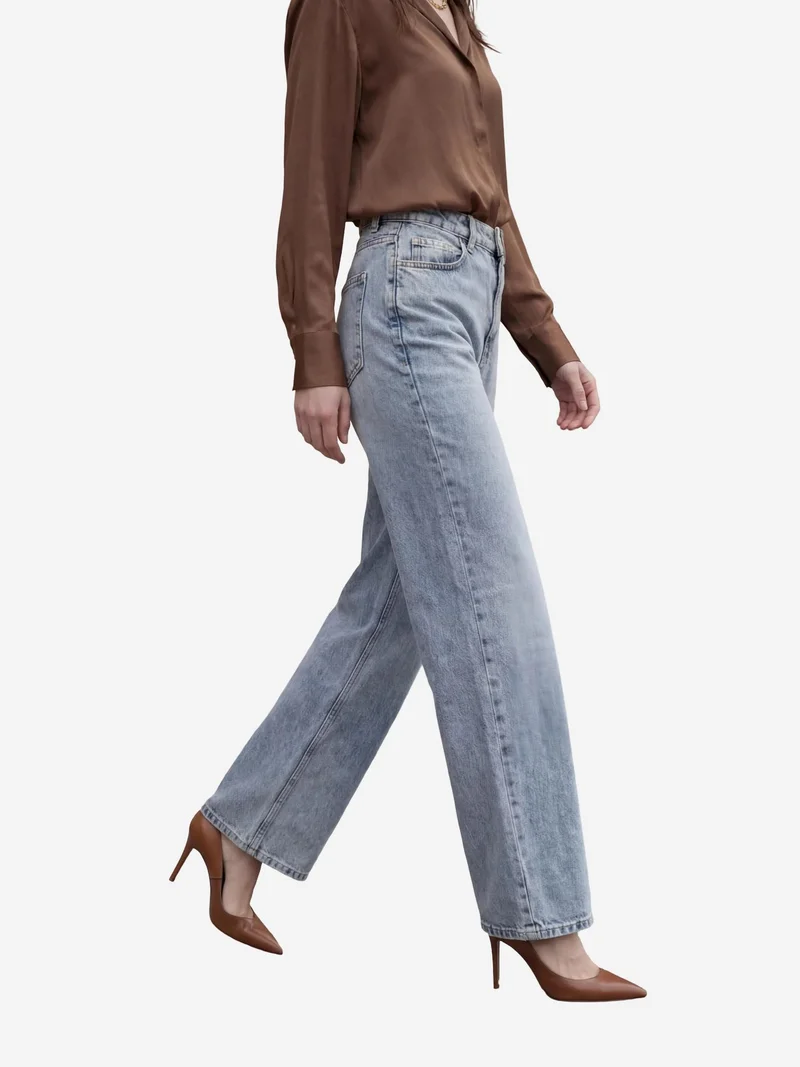 MY FASHION Ice Blue MY FASHION High Waist Straight Leg Denim Pants for Women | Best Price UAE