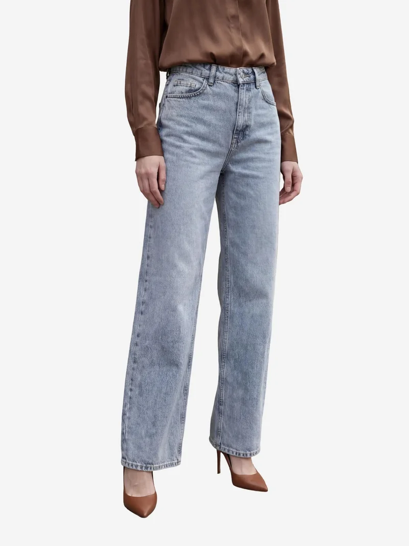 MY FASHION Ice Blue MY FASHION High Waist Straight Leg Denim Pants for Women | Best Price UAE