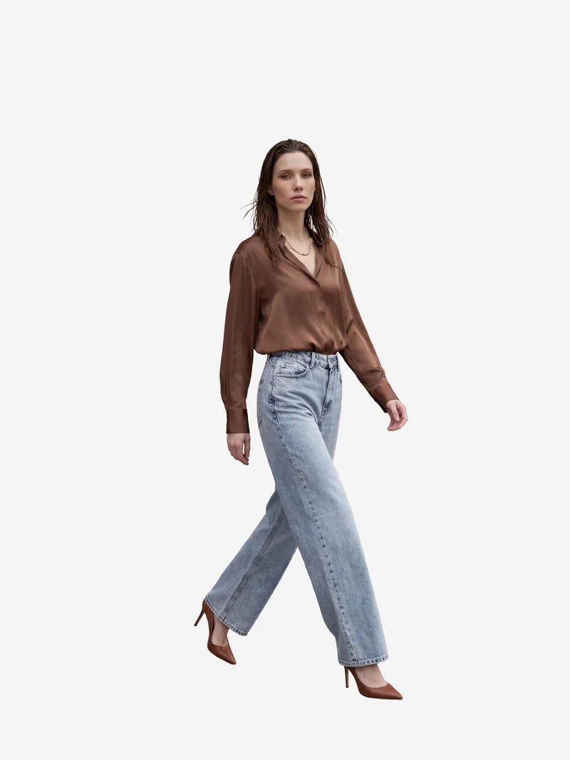 MY FASHION High Waist Straight Leg Denim Pants
