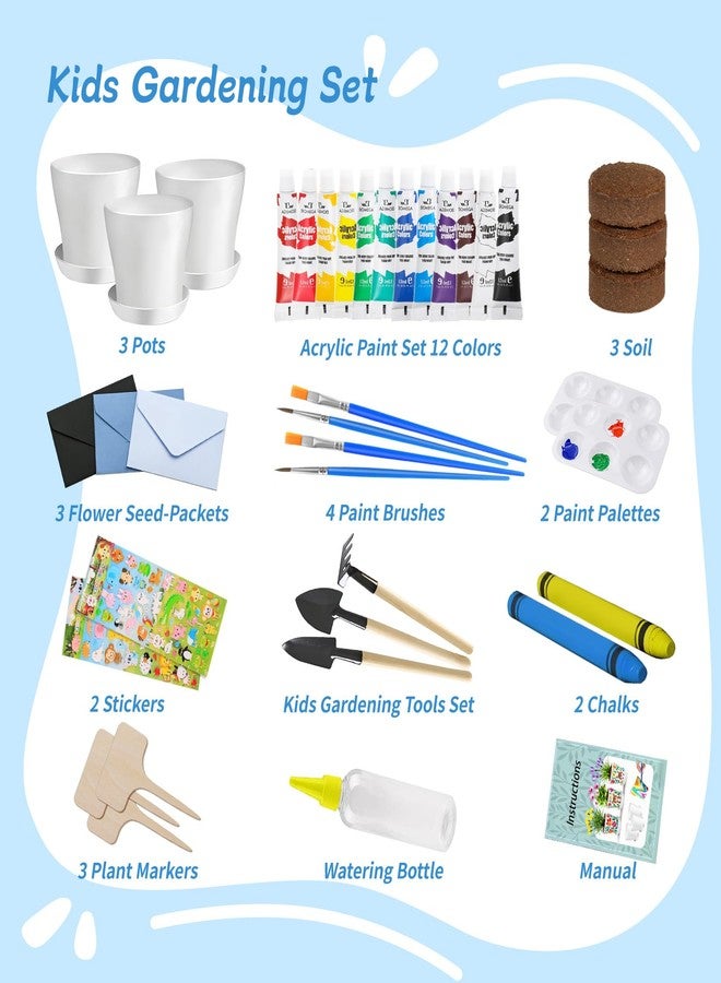 Ozzagar Kids Gardening Set Paint and Plant Flower Gardening Kit with 3 Pots, Kids Garden Flower Growing Kit Arts and Crafts Toys Gifts for Girls Boys Children Toys Gift for Girls Boys Ages 5 6 7 8 9 10 11 12 - Image 2