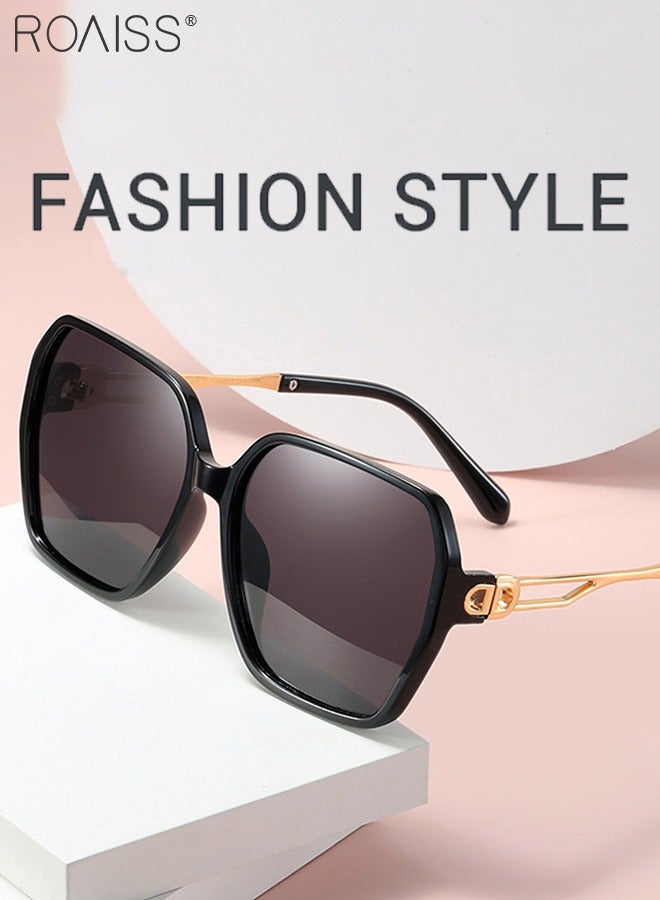 رويس نظارة شمسية مستقطبة نسائية على شكل الفراشة، نظارة الشمس الواقية من الأشعة فوق البنفسجية 400 بإطار PC أسود ومعابد مجوفة، نظارة مضادة للوهج ريترو كبيرة الحجم للنساء مع حافظة النظارة، 64 مم - Image 2