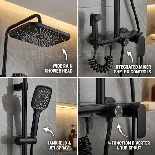 InArt Premium Brass Wall Mount Shower Set – Elegant 4-Function Mixer System for Ultimate Bathing Experience - Image 3