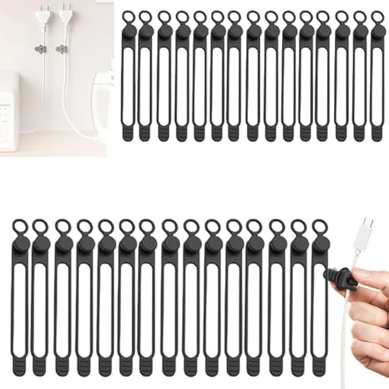 اربطة كابلات من السيليكون، منظمات كابلات بيانات مغناطيسية 2025 قابلة لاعادة الاستخدام لتنظيم الاسلاك واشرطة الكابلات القابلة للتعديل من السيليكون لتنظيم الاسلاك (اسود، 30 قطعة) - Image 1