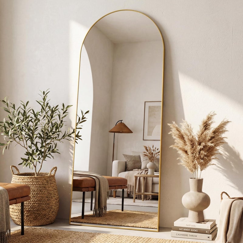 Antok Full Length Mirror, 58"x21" Floor Mirror, Arched Floor Standing Freestanding Arch Full Body Mirrors with Stand for Bedroom, Hanging Mounted for Living Room Cloakroom,Gold - Image 2