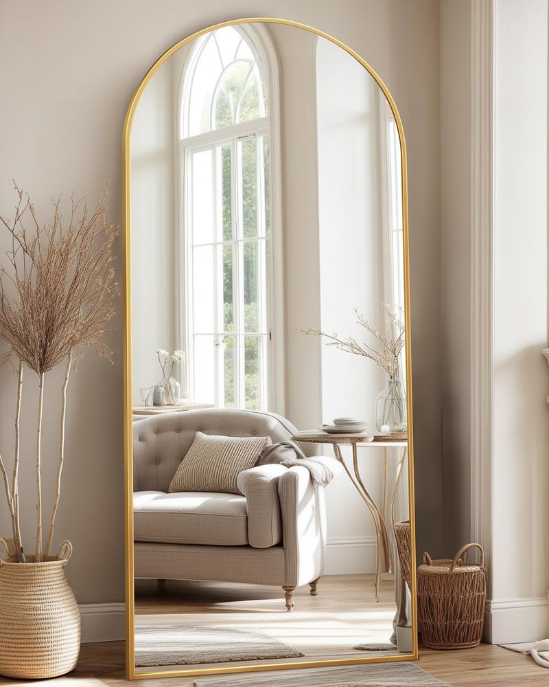 Antok Full Length Mirror, 58"x21" Floor Mirror, Arched Floor Standing Freestanding Arch Full Body Mirrors with Stand for Bedroom, Hanging Mounted for Living Room Cloakroom,Gold - Image 1