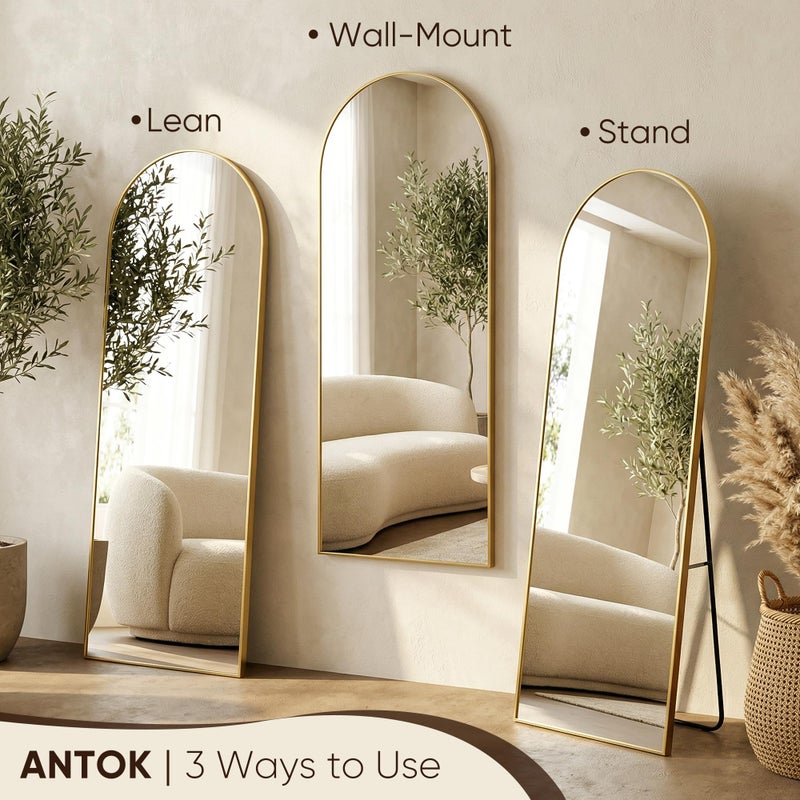Antok Full Length Mirror, 58"x21" Floor Mirror, Arched Floor Standing Freestanding Arch Full Body Mirrors with Stand for Bedroom, Hanging Mounted for Living Room Cloakroom,Gold - Image 5