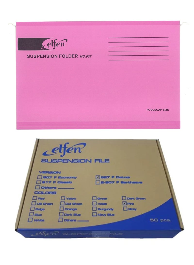 elfen 50-Piece Foolscap Size Hanging File Pink Colour - Image 1