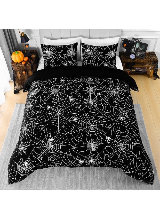 FRAMICS 3 Pieces Halloween Duvet Cover Queen Size Spider Web Duvet Cover Set  - Image 1