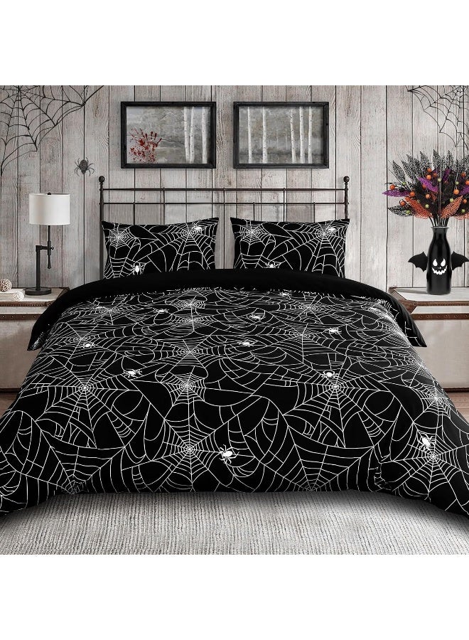 FRAMICS 3 Pieces Halloween Duvet Cover Queen Size Spider Web Duvet Cover Set  - Image 2