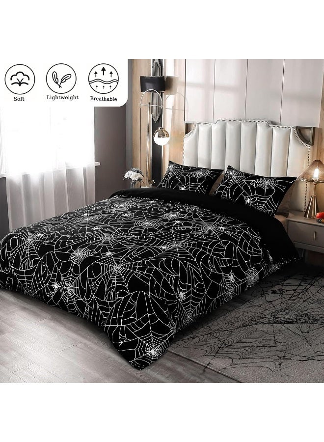FRAMICS 3 Pieces Halloween Duvet Cover Queen Size Spider Web Duvet Cover Set  - Image 3