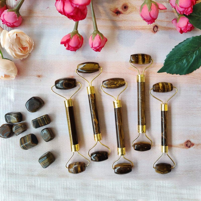 Shubhanjali Shubhanjali Tiger Eye Jade Roller For FaceNatural Handmade Crafted Facial Massager Tool For Anti Aging SkincareTiger Eye Massage RollerFacial Roller for FaceNeck Healing Massage Roller  - Image 4