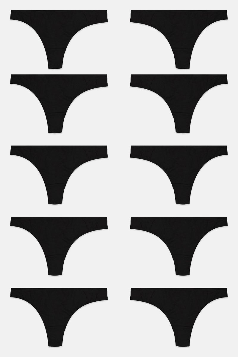 H&M Women 10 Pack Solid Pantie, Black  - Image 3