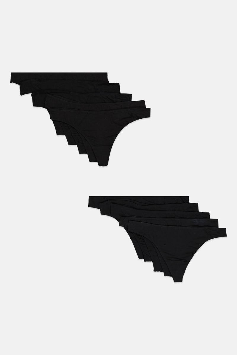 H&M Women 10 Pack Solid Pantie, Black  - Image 1