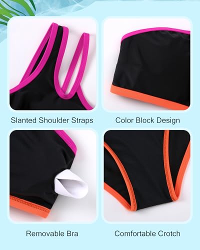 Redair Girls Swimsuits Size 10-12 One Shoulder Bikini Set Two Piece Bathing Suit Color Block Teen Girl Tankini - Image 4