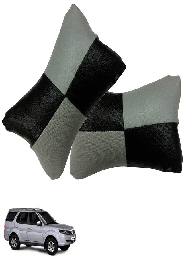 NikrokZ Grey Car Seat Neck Rest Cushion Pillow in Check Design (Set of 2) for Safari_PR1137 - Image 1