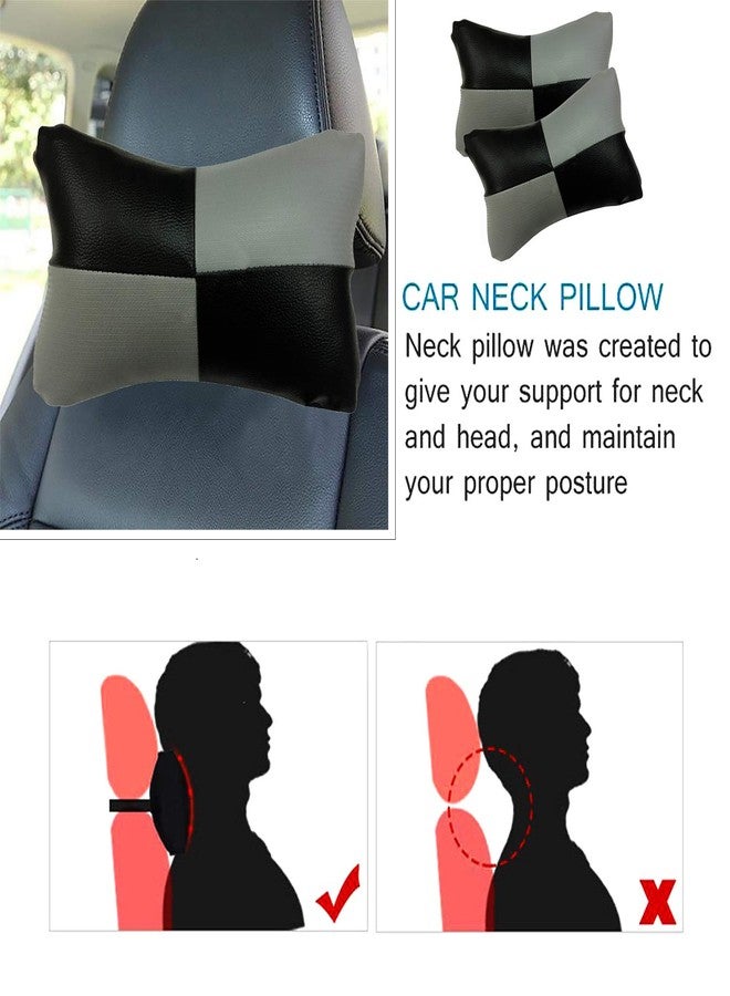 NikrokZ Grey Car Seat Neck Rest Cushion Pillow in Check Design (Set of 2) for Safari_PR1137 - Image 5