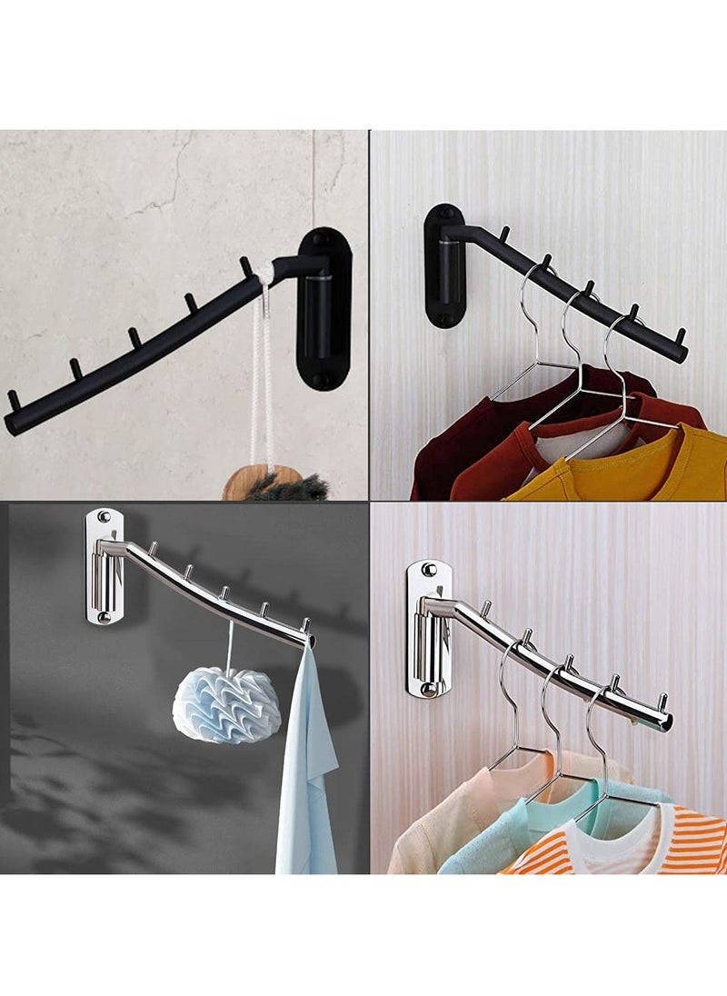 Wall Mounted Clothes Hanger Rack, Stainless Steel Garment Hooks with Swing Arm Holder, Space Saver Clothing and Closet Rod Storage Organizer for Laundry Room Bedrooms Bathrooms - Image 2