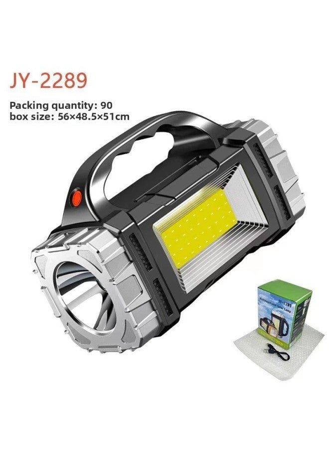 Multifunctional Portable Lamp Flashlight Outdoor Solar Rechargeable LED Lighting Portable Searchlight-Color:2289 Portable Lamp SilverWith Red And Blue Flash  - Image 1