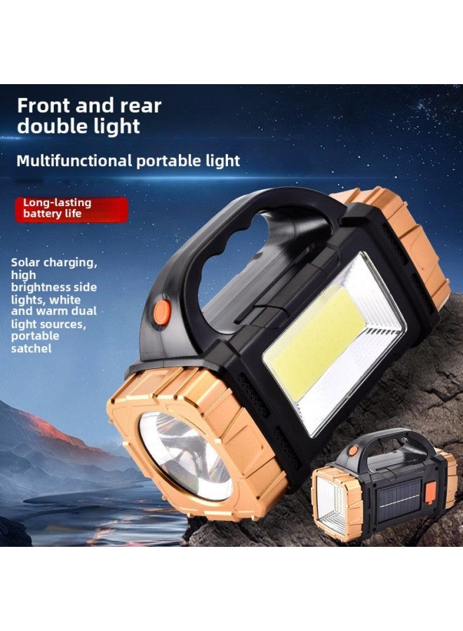 Multifunctional Portable Lamp Flashlight Outdoor Solar Rechargeable LED Lighting Portable Searchlight-Color:2289 Portable Lamp SilverWith Red And Blue Flash  - Image 4