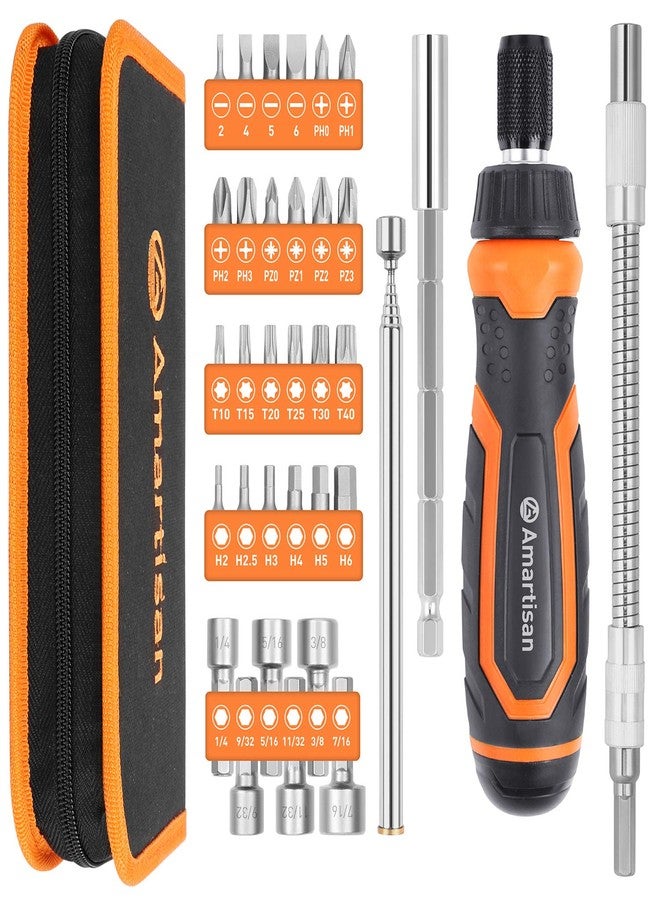 Amartisan Magnetic Ratchet Screwdriver Set, 34-Piece Multi-bit Ratchet Screw Drivers, Slotted/Philips/Pozi/Torx/Hex - Image 1