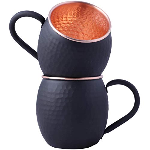 STAGLIFE 16 Oz Black Matte Moscow Mule Mugs Pure Copper Cups for Drinking Gifts for Him on Anniversary Genuine Copper Mugs for Moscow Mules Hammered Solid Unlined Cup Mug Set of 2 - Image 1