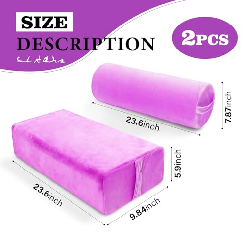 JZHLLA 2 PCS Yoga Bolster Pillow Set Washable Velvet Cover Meditation Bolster with High Density Foam and Carry Handle Rectangular and Cylinder Bolsters for Restorative Yoga - Image 3
