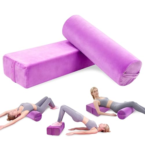 JZHLLA 2 PCS Yoga Bolster Pillow Set Washable Velvet Cover Meditation Bolster with High Density Foam and Carry Handle Rectangular and Cylinder Bolsters for Restorative Yoga - Image 1