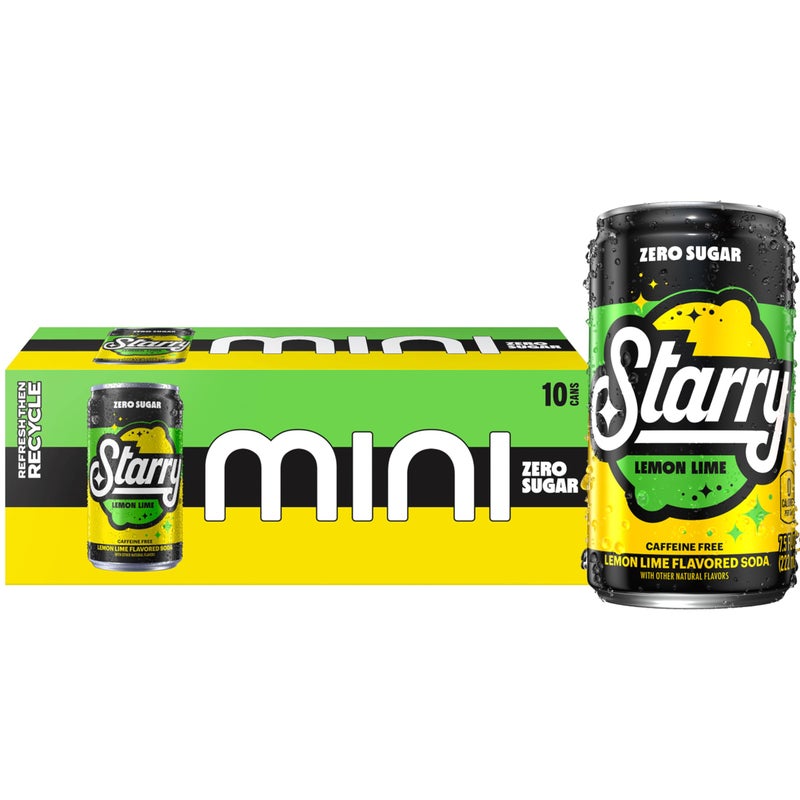Starry Zero Sugar Lemon Lime Soda, Caffeine Free, Mini Cans, 7.5 Ounce (Pack of 10) - Image 2