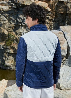 Campus Sutra Men's Navy Blue & Light Grey Contrast V Quilted Puffer Jacket  - Image 5