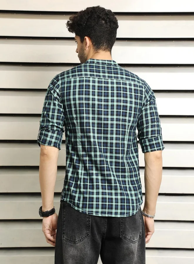 هاي ستار Men's Multicolour 100% Cotton Checkered Button Down Regular Fit Shirt