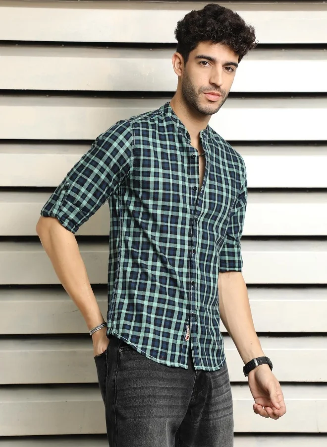 هاي ستار Men's Multicolour 100% Cotton Checkered Button Down Regular Fit Shirt